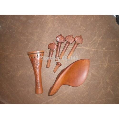 1 Set Quality Jujube Violin Fitting 4/4, Carved Violin fitting with Tail piece, pegs, chin rest & end pin 8001