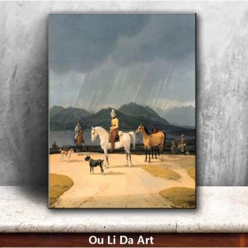 Classical court figures knight horse dog dark clouds oil paintings canvas printing printed on canvas wall art decoration picture