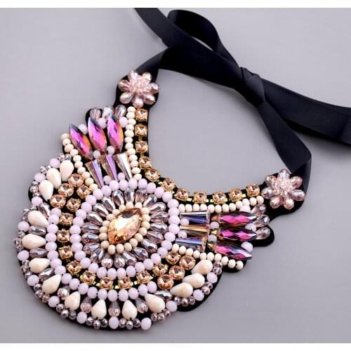 New Arrived Statement Pendant Necklace for Women Girls Full Crystal Beaded Strands Choker Necklaces Fashion Jewelry 7 Colors