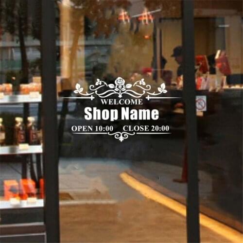 Store Weclome Sign Vinyl Stickers Custom Shop Names Window Decals Working Hours Door Mural Decoration Hours Of Operation Sticker