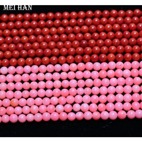 Meihan Free shipping (5 strands/lot) A pink coral 4mm+-0.2 smooth round loose beads for jewerly making design or DIY