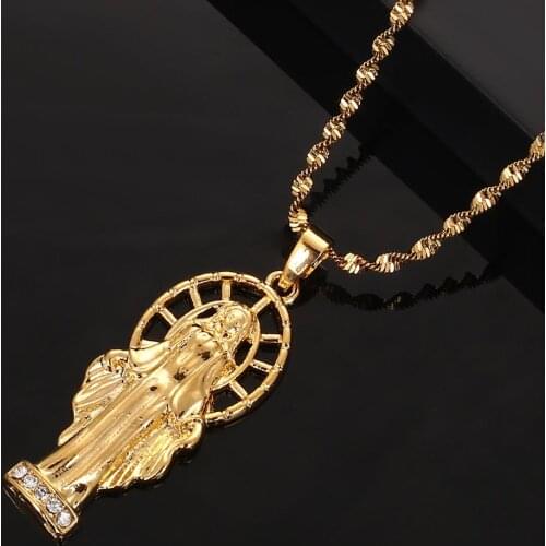 Trendy Catholic Christian Cameo Design Jewelry Gold Color Virgin Mary Pendant Necklace