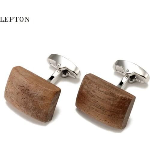 Low-key Luxury Walnut Wood Cufflinks For Mens High Quality Lepton Square & Ellipse walnut Cuff links Men Shirt Cuffs Cufflink