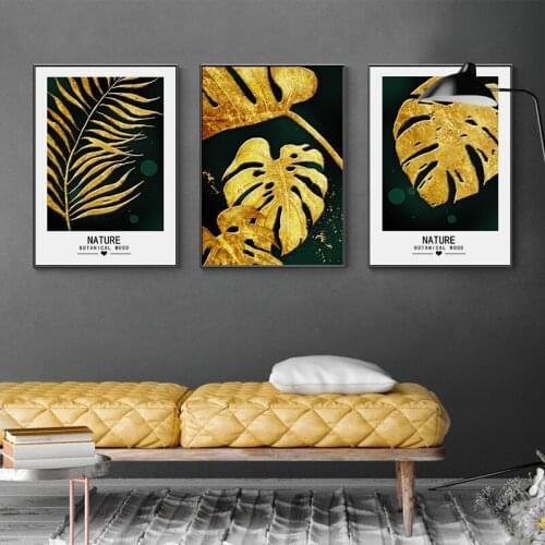 Golden Leaf Wall Art Canvas Painting Posters and Prints Nordic Decoration Home Decorative Pictures for Living Room Wall Decor