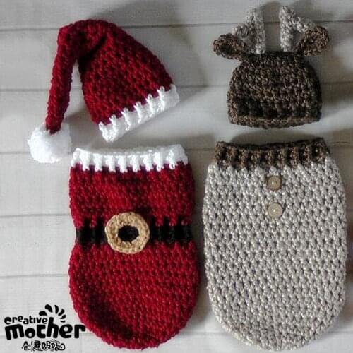 Newborn Baby Photography Props Infant Boys Girls Costume Knitted Crochet Woolen Christmas Sleeping Bag