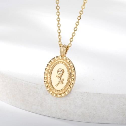 Oval Shape Rose Necklace For Women Classic Stainless Steel Gold Chain Floral Pendant Necklaces Goth Vintage Aesthetic Jewerly