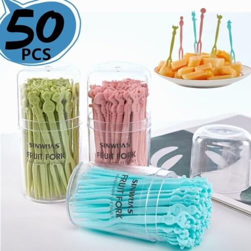 Plastic Disposable Forks Stick Food Picks Cocktail Creative Fruit Fork Set Party Cake Salad Vegetable Forks Baking shop Supplies