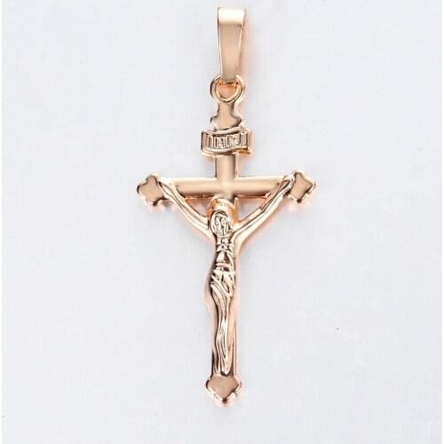 Cross Crucifix Clear Crystal 585 Rose Gold Pendant for Men Women Prayer Jesus Fashion Jewelry HGP404