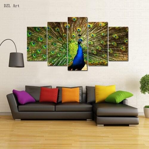 Drop shipping 5 sets/panels peacock Print on Canvas large canvas painting for bedroom living room home wall art decor