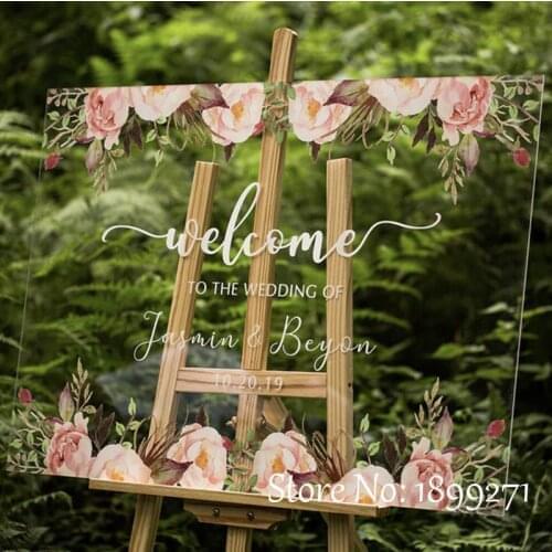 Blush Floral Acrylic Wedding Sign Decor Custom Design Welcome Sign Bar Sign Signature Drinks Guestbook 3mm Thick Party Sign