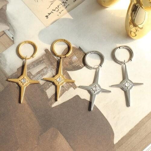 INS Hot French New Star Hexagonal Sparkling Zircon Earring Titanium Steel Plated 18K Gold Hip-hop Personality Jewelry Earrings