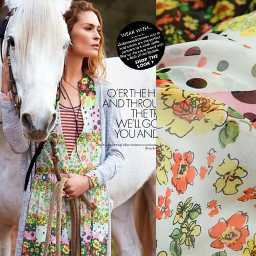 Chiffon fabric fresh small floral polka dot stitching perspective elegant dress silk chiffon fabric silk fabric summer scarf