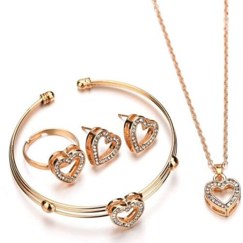 Heart Crystal Wedding Jewelry Set for Women Gold Color Pendant/Earrings/Ring Sets bijoux femme Jewelry Sets