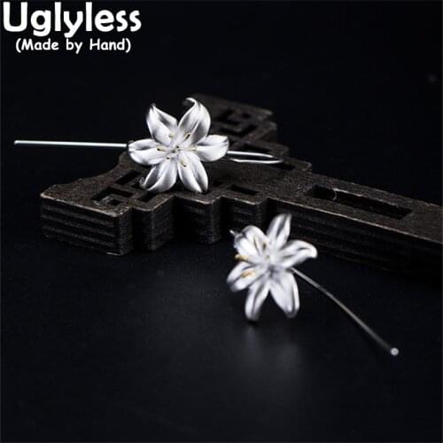 Uglyless Romantic Floral Earrings for Women Handmade Silver Flowers Long Ear Hooks Real 925 Sterling Silver Brincos Vogue Jewel