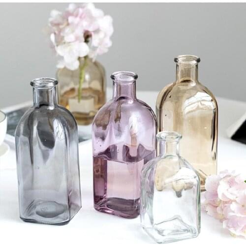 Stained Glass Vase Transparent Creative Simple Small Mouth Glass Bottle Home Furnishing Countertop Craft Decoration