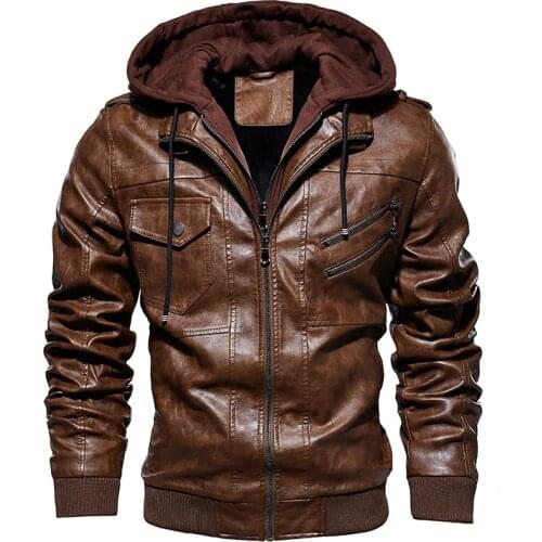 Outwear Motorcycle Leather Jacket M-4Xl Mens Winter Warm Fleece Jackets and Coats Autumn Men Hat Detachable Leather Jackets