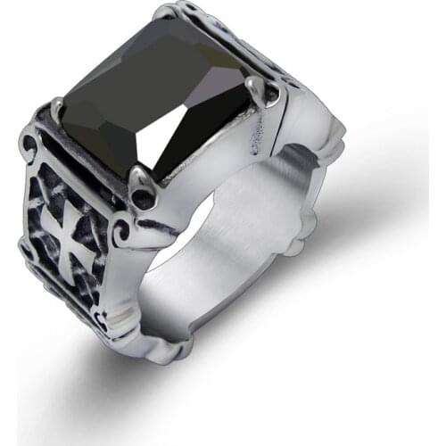 Yobest New Men Big Red Stone Ring Cross Ring Stainless Steel Punk Rock Gothic Jewelry Wedding Rings For Men