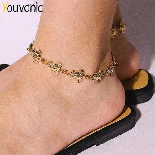 Youvanic Boho Gold Color Cuckold Anklets Barefoot For Women Turtle Charms Chain Anklet Bracelet On Leg Beach Foot Jewelry 0561
