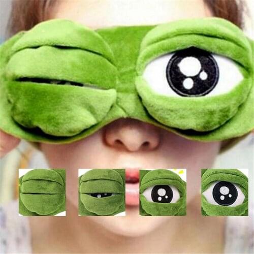 Funny Creative Pepe the Frog Sad Frog 3D Eye Mask Cover Cartoon Soft Plush Sleeping Mask Green