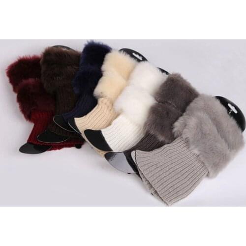 Women Winter Leg Warmers Lady Crochet Knit Faux Fur Trim Leg Boot Socks Toppers Cuffs