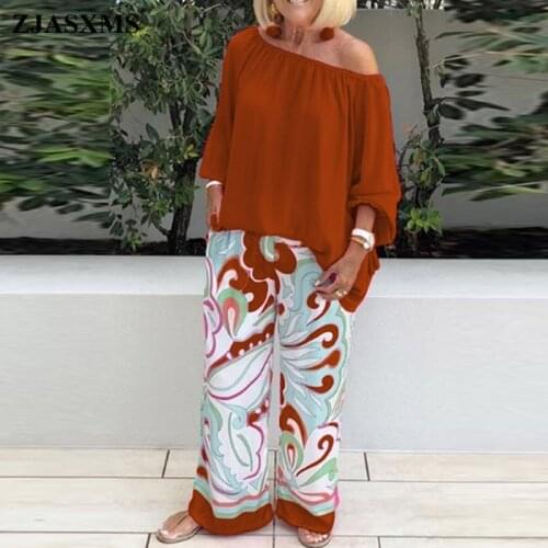 Retro Linen Cotton T Shirt Women Sets 2021 Spring Off Shoulder Pullover and Print Wide Leg Pants Outfits Half Sleeve Autumn Suit