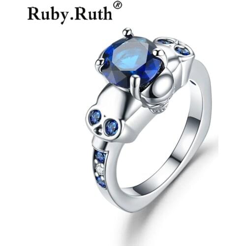 Womens Skull Ring Blue Green CZ Stone Punk style Men Party Ring skull mens jewelry Rings