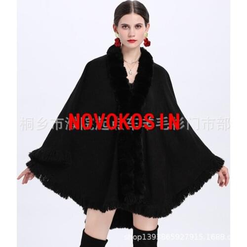 Winter Warm Thick Batwing Sleeve Coat 2021 Big Pendulum Poncho Women Casual Loose Striped Faux Rabbit Fur Knitted Cardigan Shawl