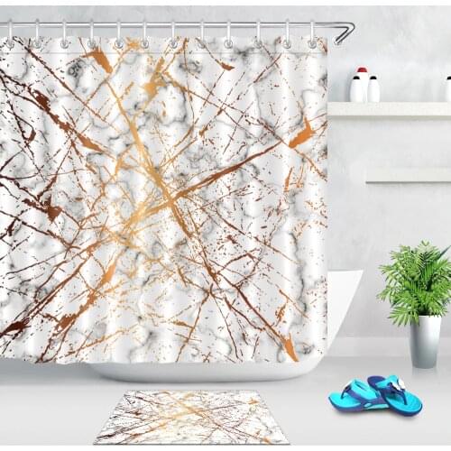 Gold Splatter Lines Black and White Marble Shower Curtains Bathroom Curtain Waterproof Polyester Fabric for Bathtub Art Decor