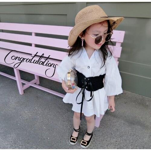 2018 Spring Girl White Long Sleeve Blouse + Waist Band Classic Design