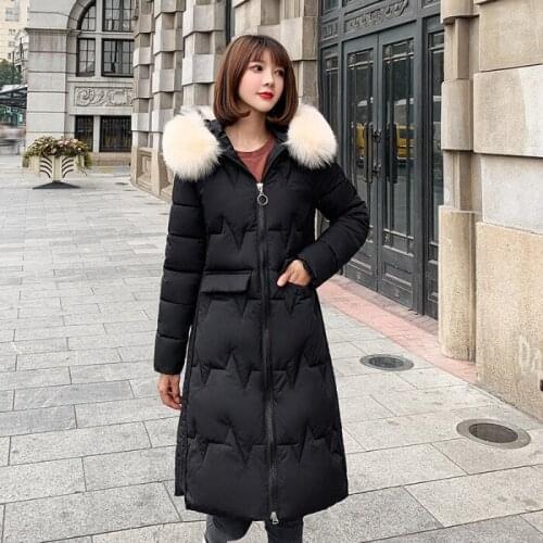 2019 Winter Down Cotton Woman Han Fan Ins Long Fund Cotton-padded Clothes Even Hair Cap Lead Cotton-padded Jacket Loose Coat