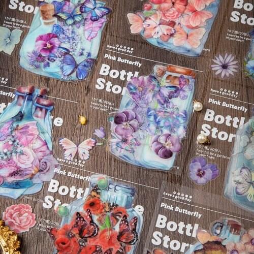 30pcs/1lot kawaii Stationery Sticker Butterfly bottle Diary Planner junk journal Decorative Scrapbooking DIY Craft Sticker