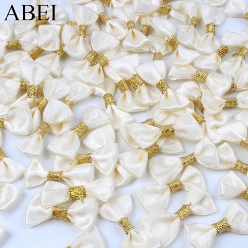 50pcs/lot Beige Satin Bow Ties Handmade Small Ribbon Bows for Headwear DIY Sewing Fabric Ornaments Garments Accessories