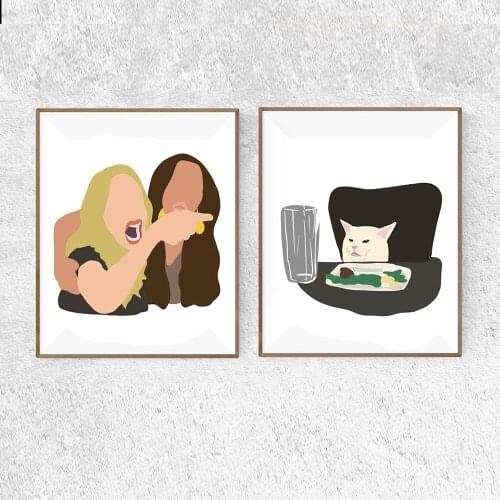 Abstract Funny Girl and Cat Wall Art Canvas Painting Nordic Posters and Prints Wall Pictures for Living Kids Bedroom Decoration