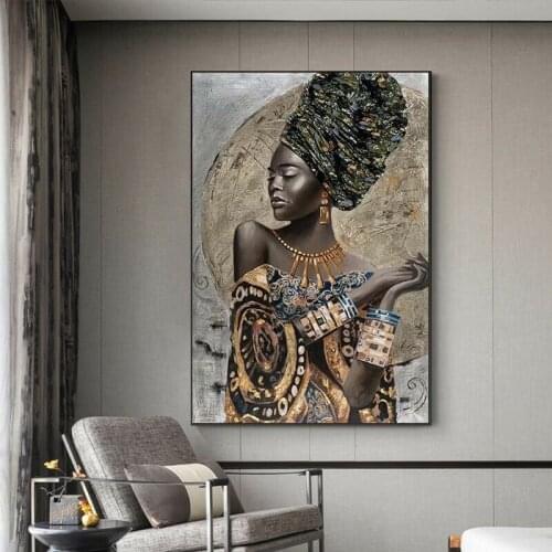 African Woman Canvas Painting Abstract Art Posters Prints Wall Decor