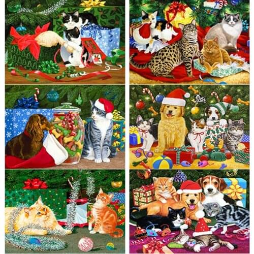 5D DIY Diamond Painting Cute Cat Diamond Embroidery Animal Flowers Cross Stitch Full Square Round Drill Home Decor Manual Gift