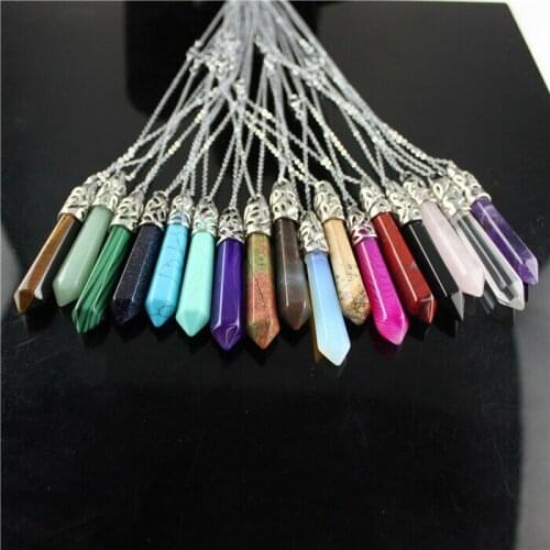 10pcs Lot Natural Mixed Gems Stone Quartz Point Big Hexagonal Necklace Crystal Jewelry Accessories Statement Pendants Necklaces