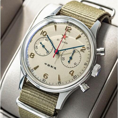 Original Mens 40mm 1963 Luxury Pilot Chronograph Watch Seagull ST1901 Movement Top Brand Military Nylon Leather Band Clock