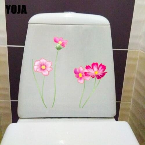 YOJA 22.5*21.5CM Pink Flower Home Living Room Wall Decor Creative Cartoon WC Toilet Sticker T1-0395