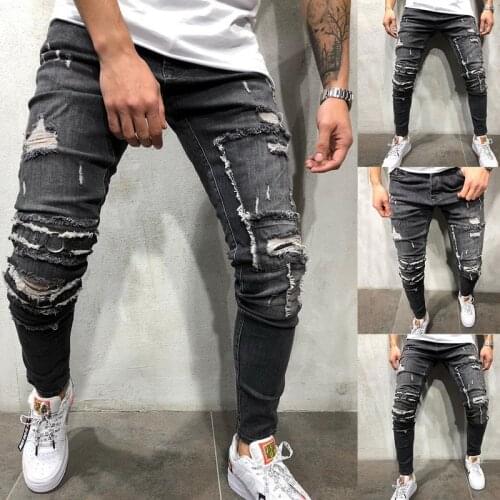 New Slim Fit Tight-fitting Hole Jeans Men Hombre Skinny Jeans Buttom Denim Pencil Pants Plus Size Autumn Trousers Male