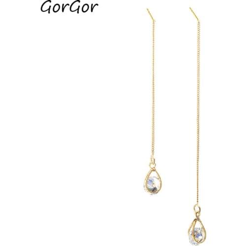 GorGor Dangle Earrings Fashion Statement Zircon Water Drop Tassel Symmetry Exquisite Romantic Engagement Jewelry 18040098
