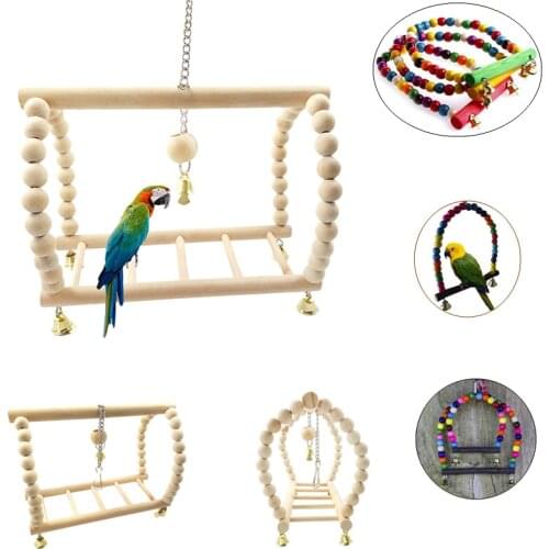 Parrots Toys Bird Swing Exercise Climbing Hanging Ladder Bridge Wooden Rainbow Pet Parrot Macaw Hammock Bird Toy With Bells