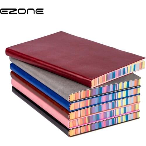 EZONE A5/A6 Notebook Leather Soft Surface With Rainbow Edge Simple Notepad Thickened Journal Student Stationery Child Gift