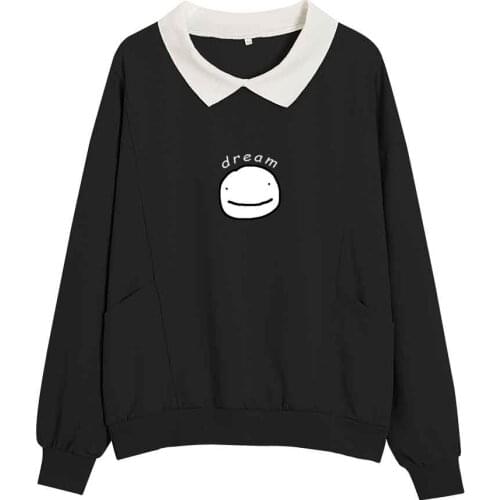 Lapel Collar Kawaii Pullover Sweatshirt Smile Face Dream Hoodie Long Sleeve Top Pullover Harajuku Printed Hoodie Kpop Clothes