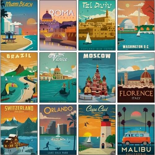 MomoArt Diamond Embroidery City New York 5D DIY Diamond Painting Landscape Cross Stitch Vintage London Italy Home Decoration