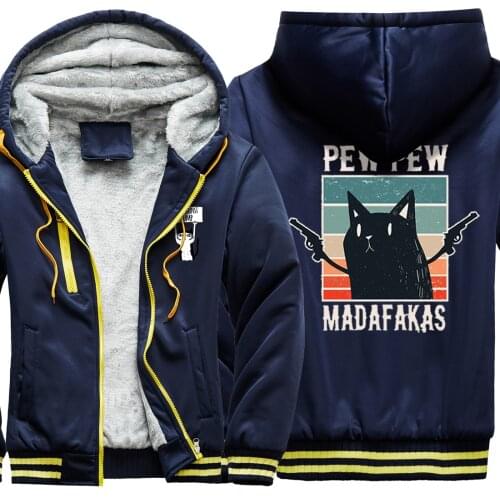 Pew Madafakas Cat Print Mens Thicken Jackets 2020 New Arrival Long Sleeve Clothing Korean Style Tracksuits Retro Hipster Homme