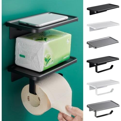 Wall Mounted WC Paper Toilet Holder Paper Holder Free-punch Shelf Towel Roll Shelf Toilet Phone Thicken Bathroom Cell Phone Rack