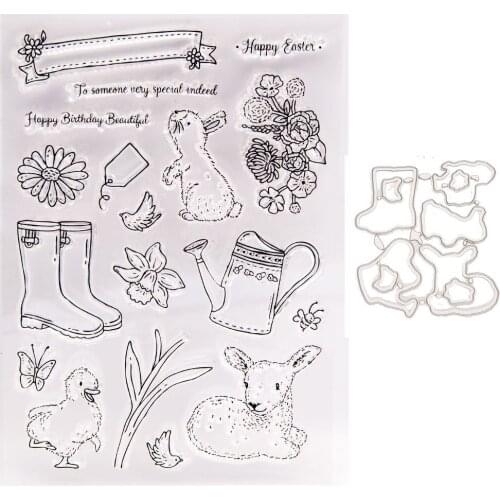 2021 New Easter Spring Clear Stamps and Metal Cutting Dies DIY Scrapbooking Paper Photo Album Crafts Seal Cards Punch Stencils