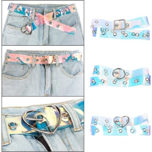 Fashion Transparent Women Belt Holographic Waistband Clear Waist Belt Metal Pin Buckle Laser Waist Belts for Women Belt