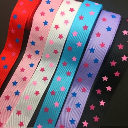 Wholesale 5 Yards 1Inch 25mm Wide Stars Printed Grosgrain Ribbon Hair Bow/Christmas/wedding DIY Sewing Craft