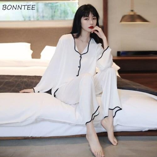 Pajama Sets Women Long Sleeve Summer Solid Pijama Korean Style Sexy Sleepwear Loose Fashion Pyjamas Female Ruffles Nightwear Ins